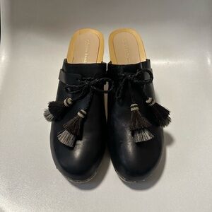 Loeffler Randall Roberta tassel black leather clogs. Wood bottoms. Worn once.